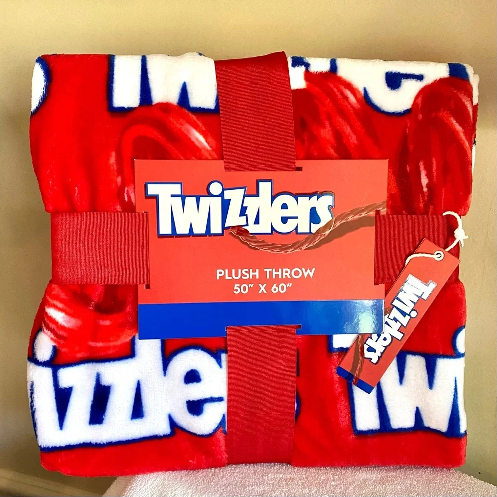 Twizzlers NWT large plush throw blanket in the iconic red and white logo 50”x60”